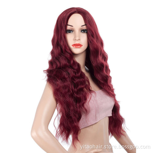 New Arrival wholesale price 99J color  Synthetic Hair Wigs With Colorful  Pre-Plucked Big Factory Stock